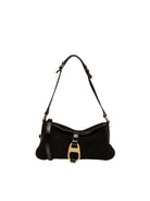 Borsa Hobo in camoscio nero MY-BEST BAG con fibbia dorata a staffa vista frontale