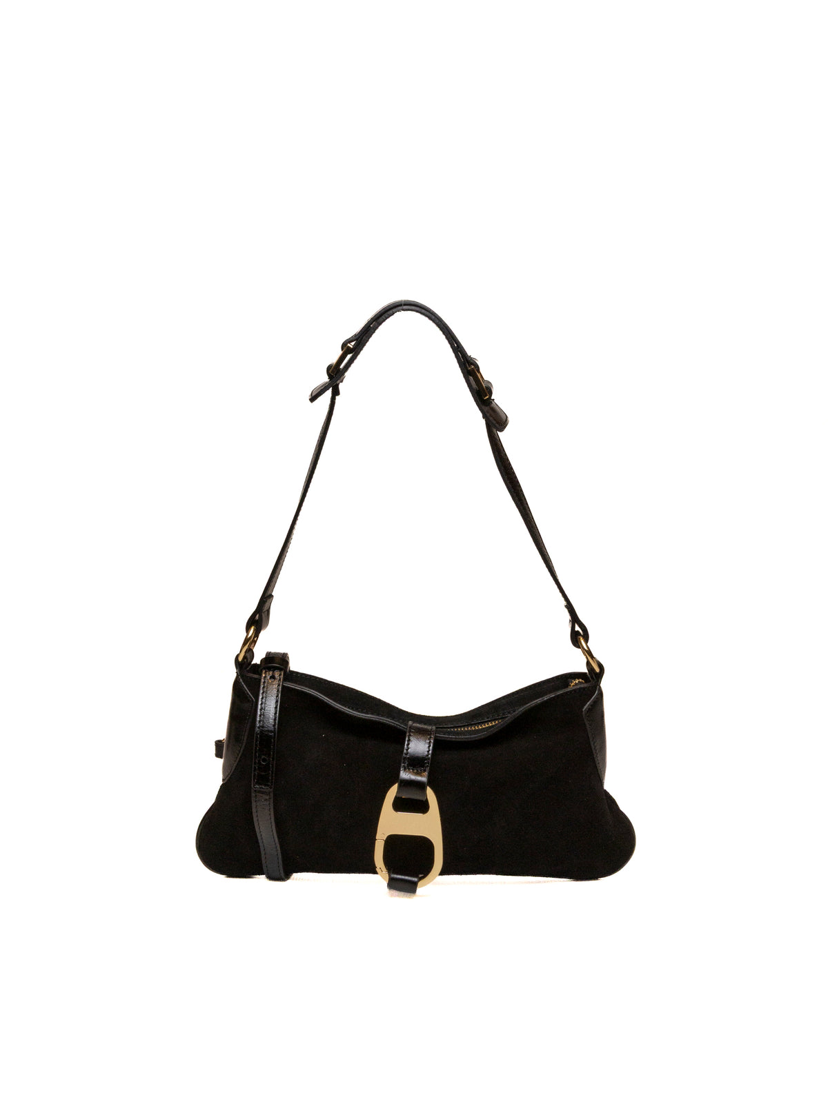 Borsa Hobo in camoscio nero MY-BEST BAG con fibbia dorata a staffa vista frontale
