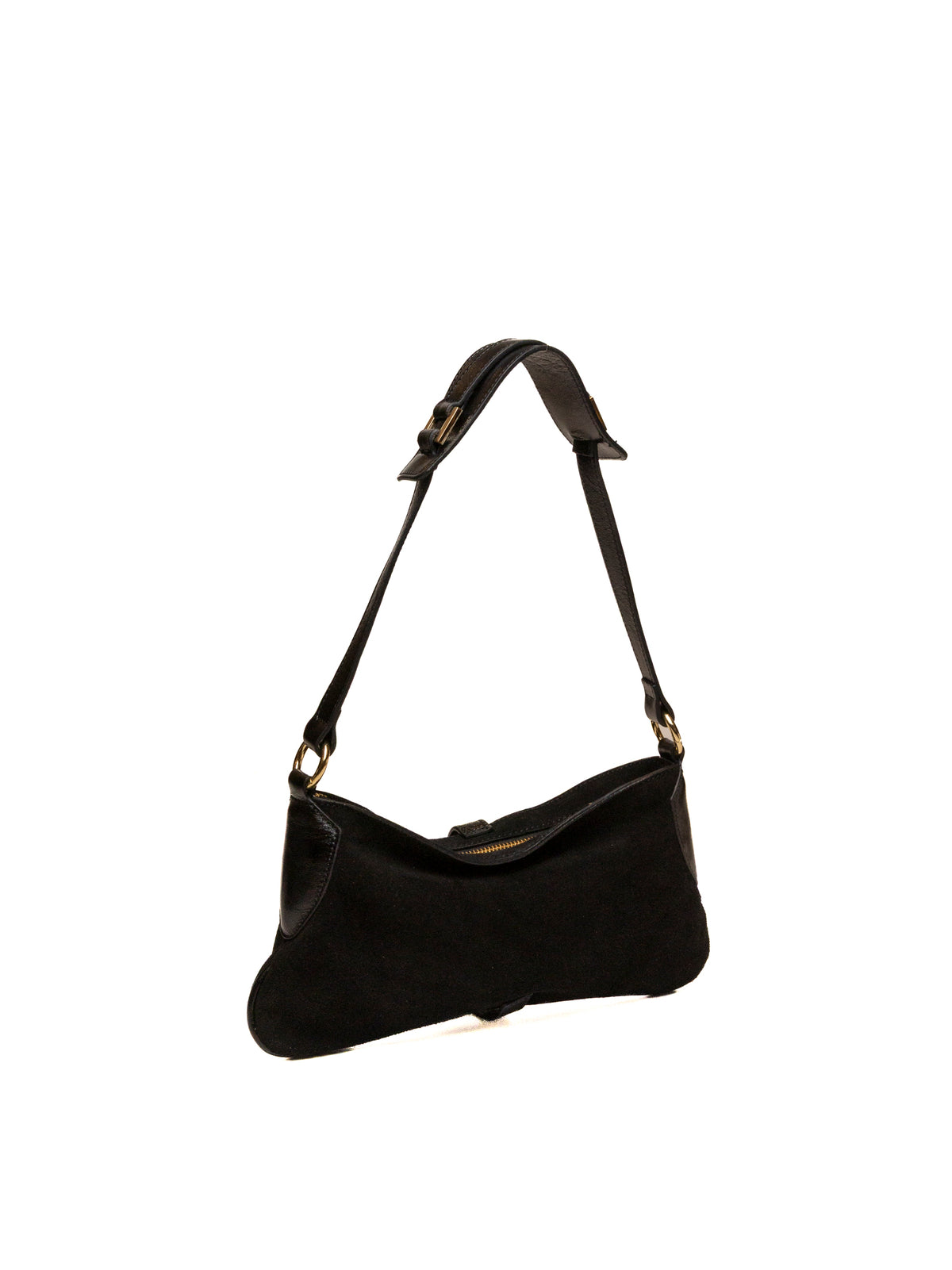 Borsa Hobo in camoscio nero MY-BEST BAG con tracolla regolabile vista posteriore tre quarti