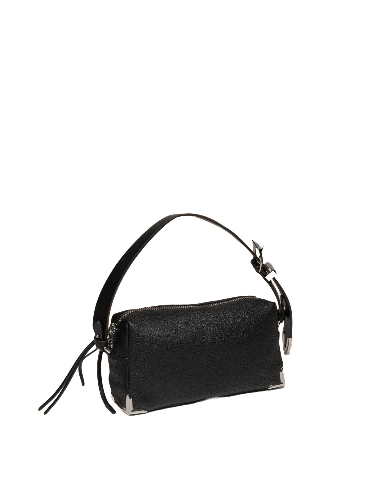 Borsa a bauletto in pelle martellata nera PINKO vista tre quarti posteriore con tracolla