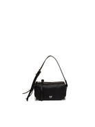 Borsa a spalla in pelle martellata nera PINKO con logo metallico sul fronte.