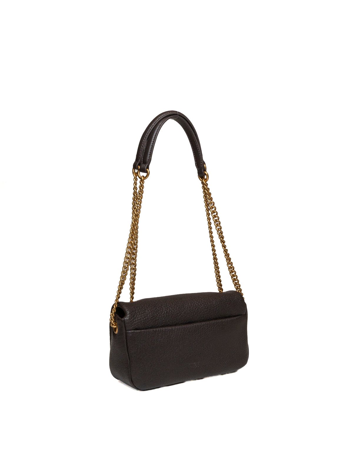Borsa a tracolla Click Mini in pelle marrone PINKO vista dal retro con tasca
