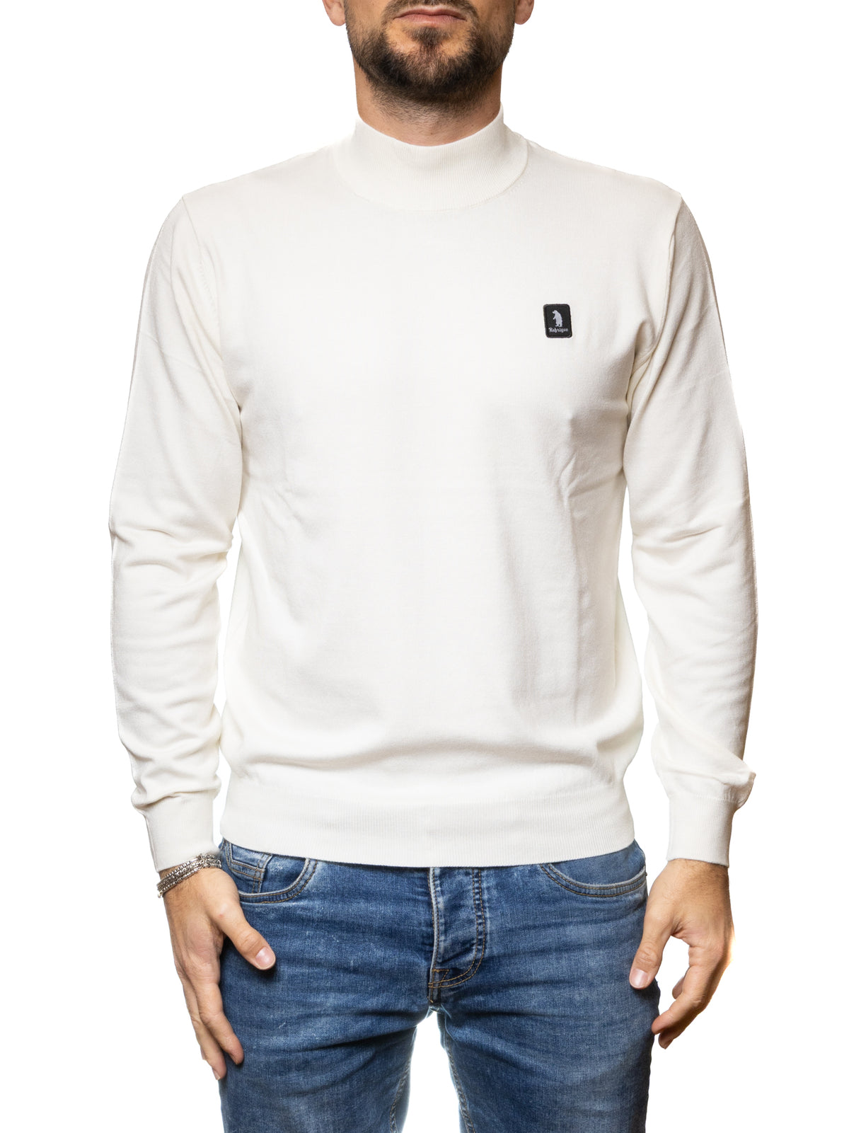 REFRIGUE pullover lupetto bianco R4053M262 MOCKCOLLAR-BUTTER 