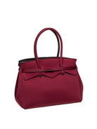 Borsa Miss L in lycra bordeaux Save My Bag con manici tubolari, vista da trequarti.