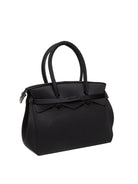 Borsa shopping in lycra nera Save My Bag vista tre quarti posteriore con manici tubolari