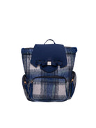 Zaino in lycra tartan blu Save My Bag con patta, fiocco e tasca frontale