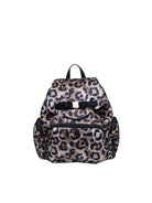 Zaino in lycra leopardata Save My Bag con patta, fiocco e tre tasche frontali