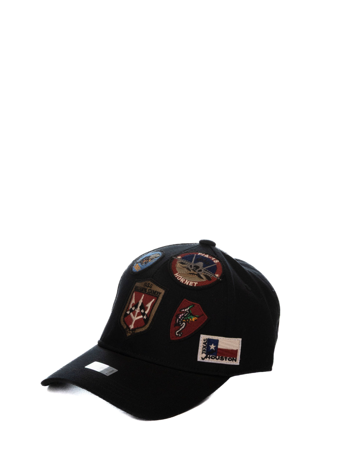 Cappello da baseball in tessuto nero Top Gun con toppe ricamate sul fronte